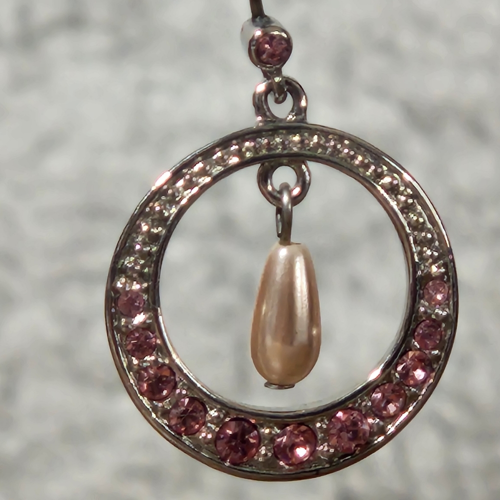Monet Pink Rhinestone Dangle Earrings - Picture 3 of 5